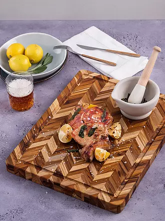 TEAKHAUS | Tagliere a spina di pesce extra spesso 41x30,5 cm in legno di teak | 